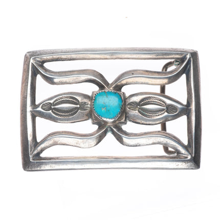 Vintage Navajo sterling cast silver belt buckle stamped center with turquoise