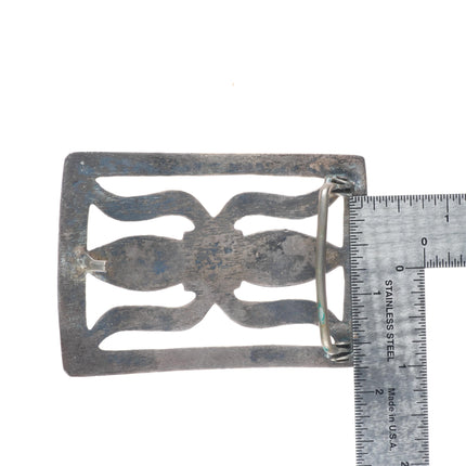 Vintage Navajo sterling cast silver belt buckle stamped center with turquoise