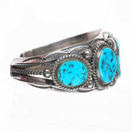 7.2" Big Harrison Jim Navajo sterling silver Kingman turquoise cuff bracelet