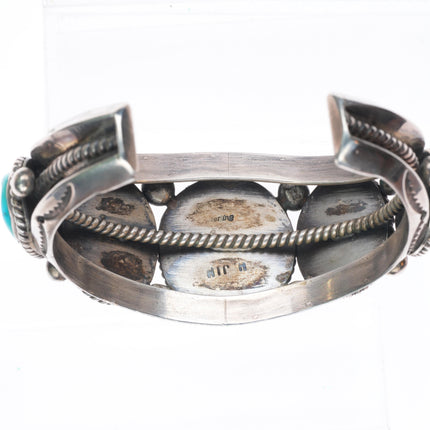 7.2" Big Harrison Jim Navajo sterling silver Kingman turquoise cuff bracelet