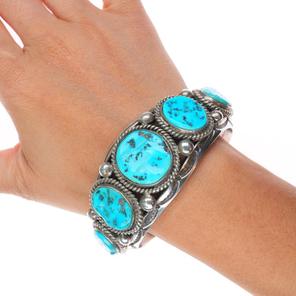 7.2" Big Harrison Jim Navajo sterling silver Kingman turquoise cuff bracelet