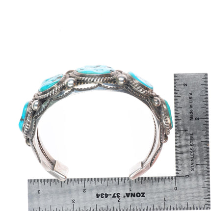 7.2" Big Harrison Jim Navajo sterling silver Kingman turquoise cuff bracelet