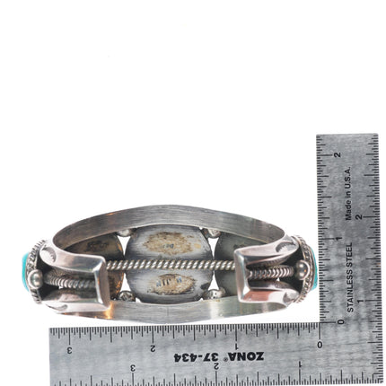7.2" Big Harrison Jim Navajo sterling silver Kingman turquoise cuff bracelet