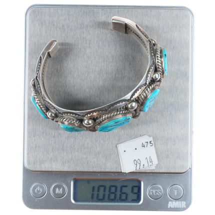 7.2" Big Harrison Jim Navajo sterling silver Kingman turquoise cuff bracelet