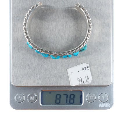 6.5" c1950's vintage Zuni cobblestone inlay turquoise cuff bracelet