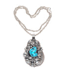 Vintage JW Navajo sterling silver featherwork turquoise large pendant/necklace