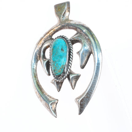 Vintage Navajo cast sterling silver naja pendant with turquoise