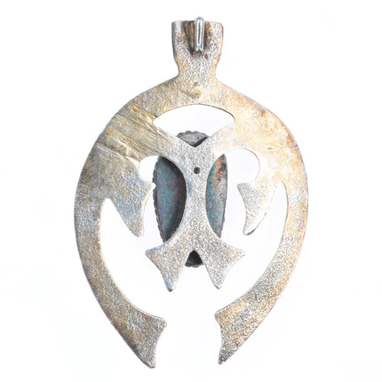 Vintage Navajo cast sterling silver naja pendant with turquoise