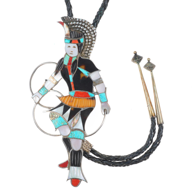 c1960 c-31 Eddie Beyuka Zuni sterling silver hoop dancer large vintage bolo tie