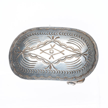 Vintage Navajo DC Thomas hand stamped sterling silver 1.25" belt buckle