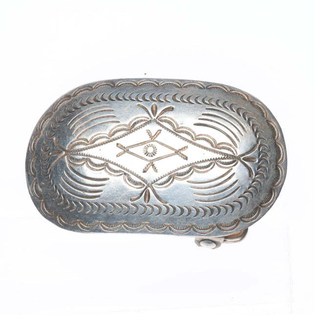 Vintage Navajo DC Thomas hand stamped sterling silver 1.25" belt buckle