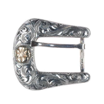 3/4" Clint Orms 14k gold on Sterling silver hand engraved ranger belt buckle set