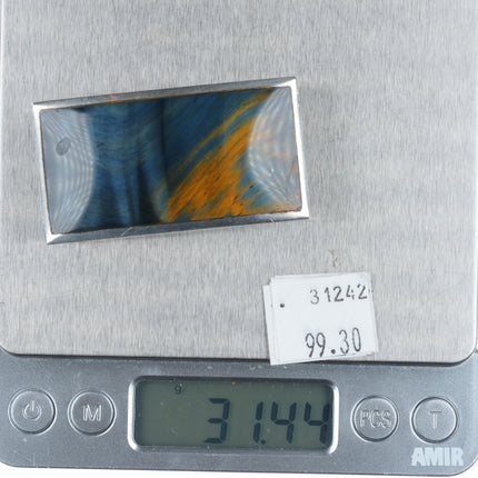 small Enrique Ledesma Taxco Modernist blue tiger's eye belt buckle #1