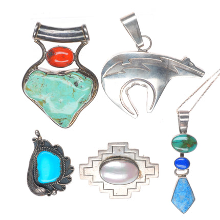Vintage Navajo/southwestern sterling silver pendant collection lot turquoise