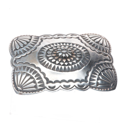 K Yazzie Navajo heavy vintage sterling silver deep stamped belt buckle