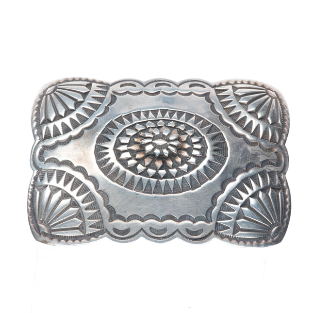 K Yazzie Navajo heavy vintage sterling silver deep stamped belt buckle