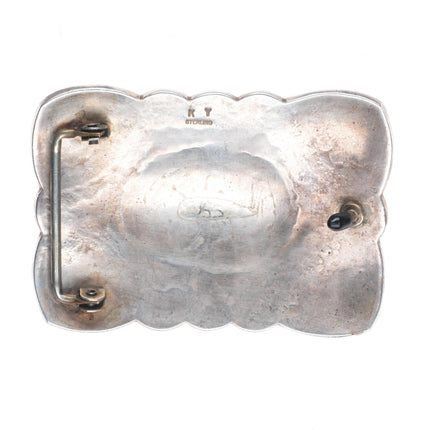 K Yazzie Navajo heavy vintage sterling silver deep stamped belt buckle