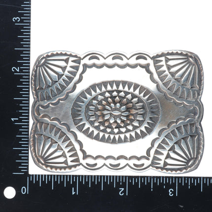 K Yazzie Navajo heavy vintage sterling silver deep stamped belt buckle