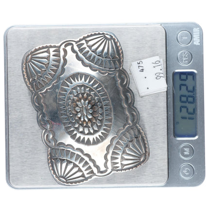 K Yazzie Navajo heavy vintage sterling silver deep stamped belt buckle
