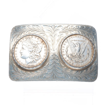 Big Vintage Boyd Reno Nevada hand engraved sterling silver dollar belt buckle