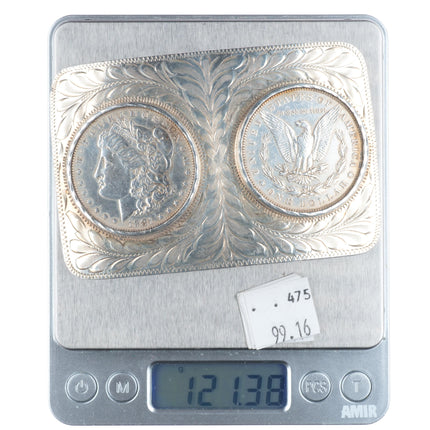 Big Vintage Boyd Reno Nevada hand engraved sterling silver dollar belt buckle