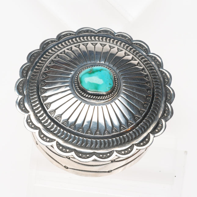 Gary Reeves Navajo intricately stamped sterling silver round box nice turquoise