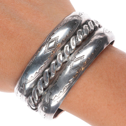 6.5" 40's-50's Navajo sterling silver hand stamped twisted wire cuff bracelet