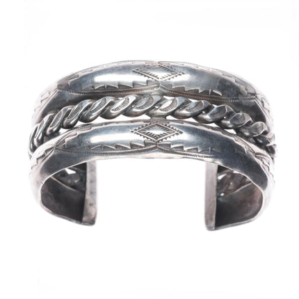 6.5" 40's-50's Navajo sterling silver hand stamped twisted wire cuff bracelet