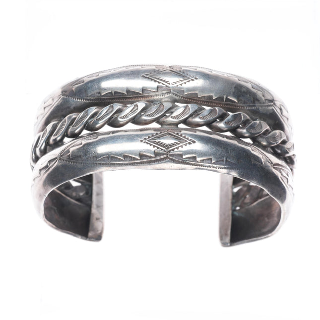 6.5" 40's-50's Navajo sterling silver hand stamped twisted wire cuff bracelet