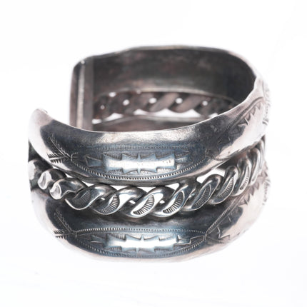 6.5" 40's-50's Navajo sterling silver hand stamped twisted wire cuff bracelet
