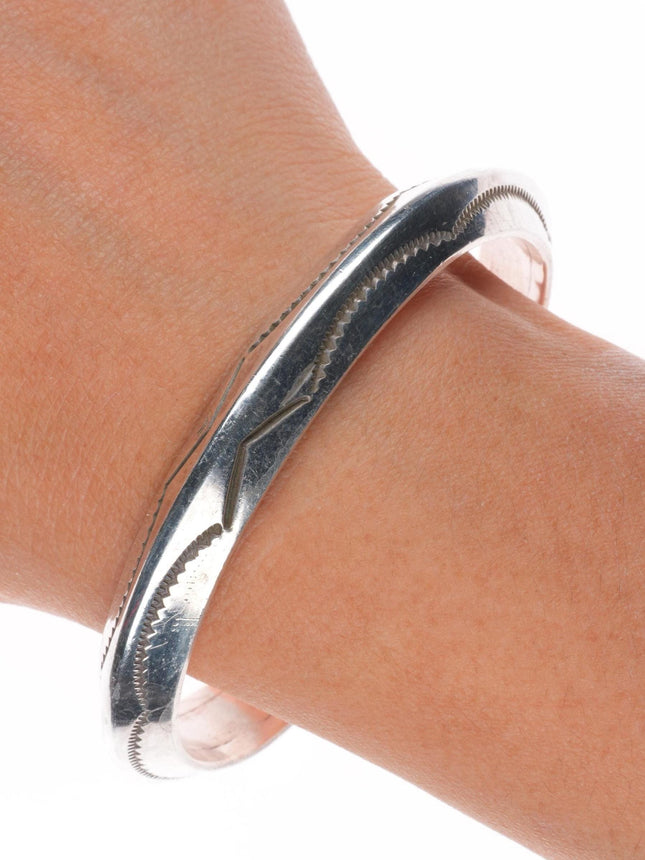 6.75" Heavy Tahe sterling silver Navajo carinated hand stamped cuff bracelet
