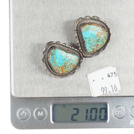 Large vintage Navajo sterling silver red spiderweb turquoise earrings