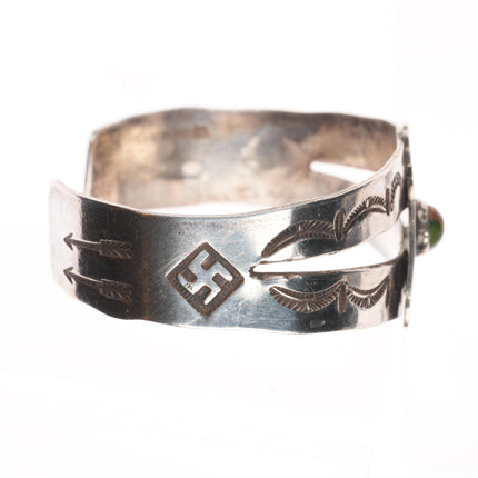7.1" c1930 Navajo sterling silver Cerrillos turquoise whirling log cuff bracelet