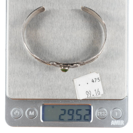 7.1" c1930 Navajo sterling silver Cerrillos turquoise whirling log cuff bracelet