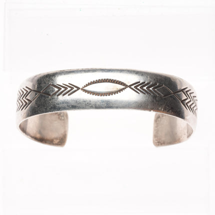 6.7" Vintage Navajo sterling silver hand stamped  sterling silver cuff bracelet