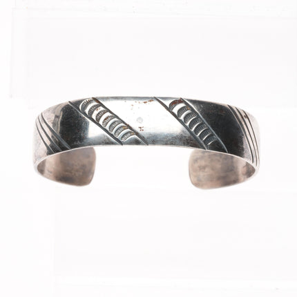 6.35" Vintage Navajo hand stamped sterling silver stacker band cuff bracelet
