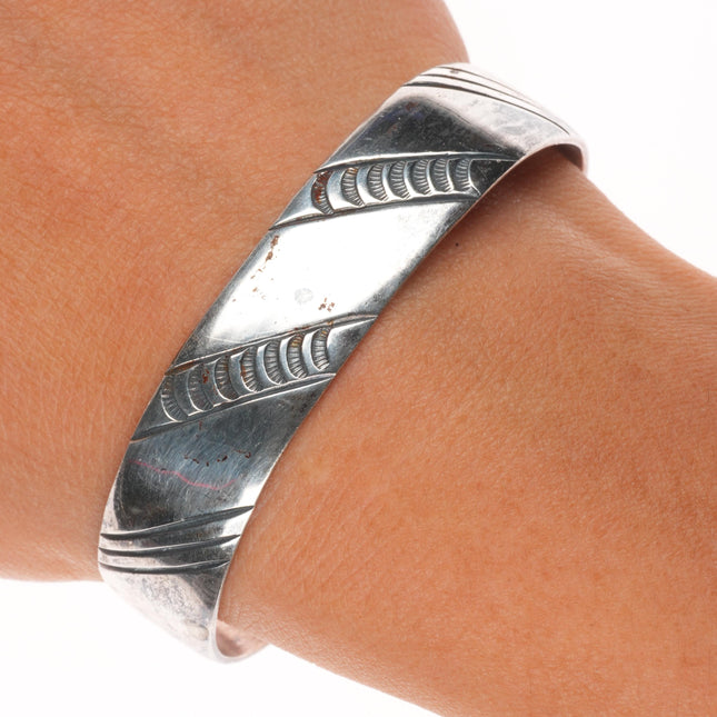 6.35" Vintage Navajo hand stamped sterling silver stacker band cuff bracelet
