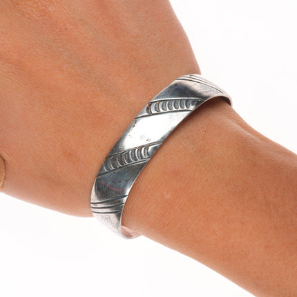 6.35" Vintage Navajo hand stamped sterling silver stacker band cuff bracelet