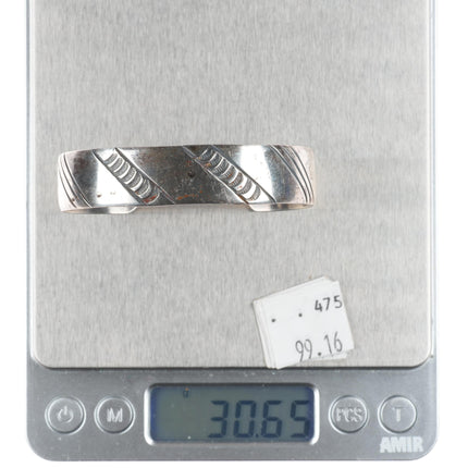 6.35" Vintage Navajo hand stamped sterling silver stacker band cuff bracelet