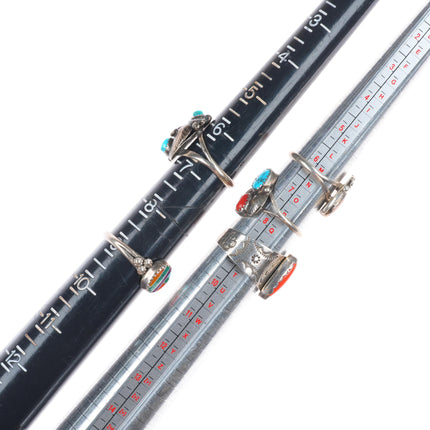 sz5-11 Navajo/Zuni/Southwestern sterling silver turquoise/shell/coral rings lot