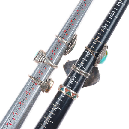 sz5-11 Navajo/Zuni/Southwestern sterling silver turquoise/shell/coral rings lot