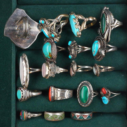 sz5-11 Navajo/Zuni/Southwestern sterling silver turquoise/shell/coral rings lot