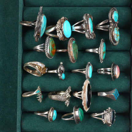 sz3-10 Navajo/Zuni/Southwestern sterling silver turquoise/shell/coral rings lot
