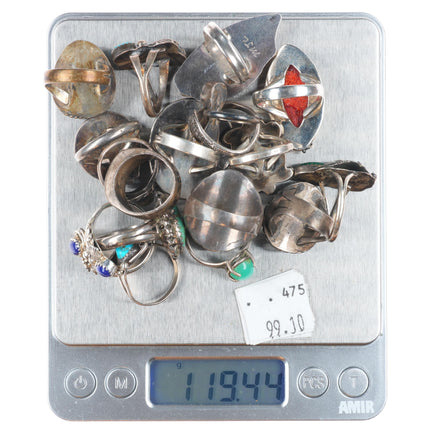 sz4-11 Navajo/Zuni/Southwestern sterling silver turquoise/lapis/coral rings lot