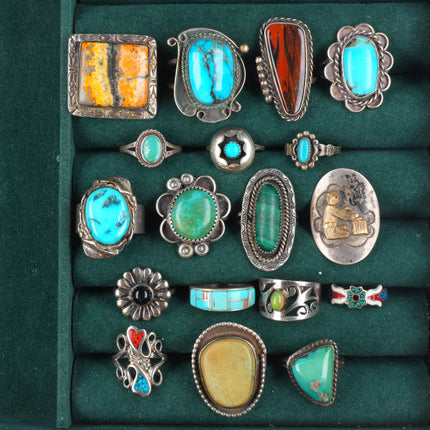 sz4-11 Navajo/Zuni/Southwest sterling silver turquoise Bumblebee jasper ring lot