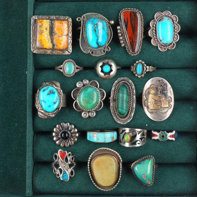 sz4-11 Navajo/Zuni/Southwest sterling silver turquoise Bumblebee jasper ring lot