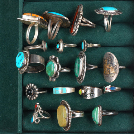 sz4-11 Navajo/Zuni/Southwest sterling silver turquoise Bumblebee jasper ring lot