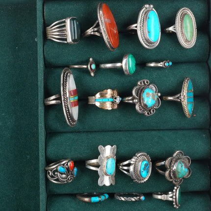 sz3-8 Navajo/Zuni/Southwestern sterling silver turquoise/shell/coral rings lot