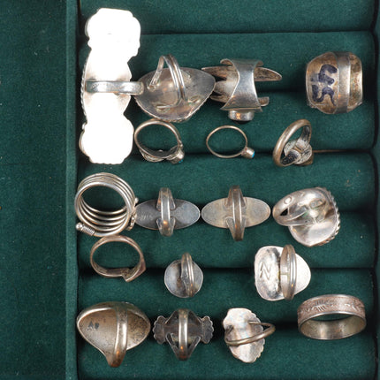 sz4-13 Navajo/Zuni/Southwestern sterling silver turquoise/onyx/coral rings lot
