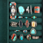sz4-13 Navajo/Zuni/Southwestern sterling silver turquoise/onyx/coral rings lot